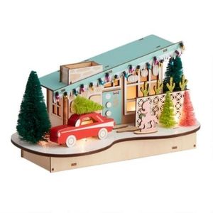 World Market Mid Century Modern Light Up Christmas House with Vintage Car